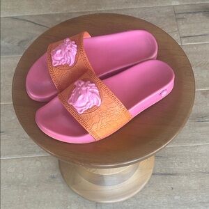 Versace Pink and Orange Medusa Slide Sandals